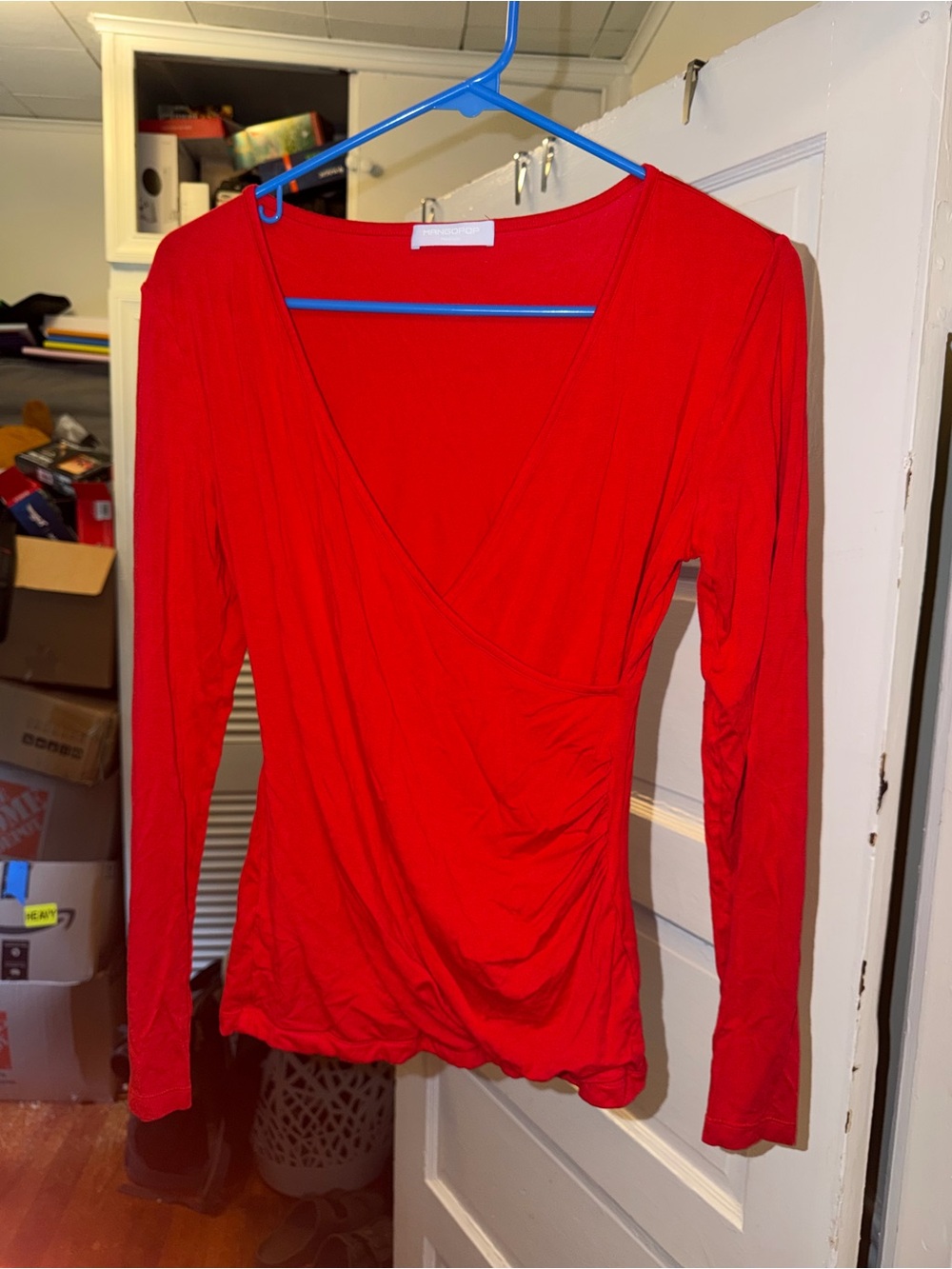 MangoPop Y2K Women’s Red Wrap-Style Long Sleeve Top
